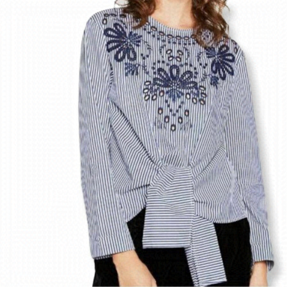 Bishop+young Striped Knot Front Shirt M
